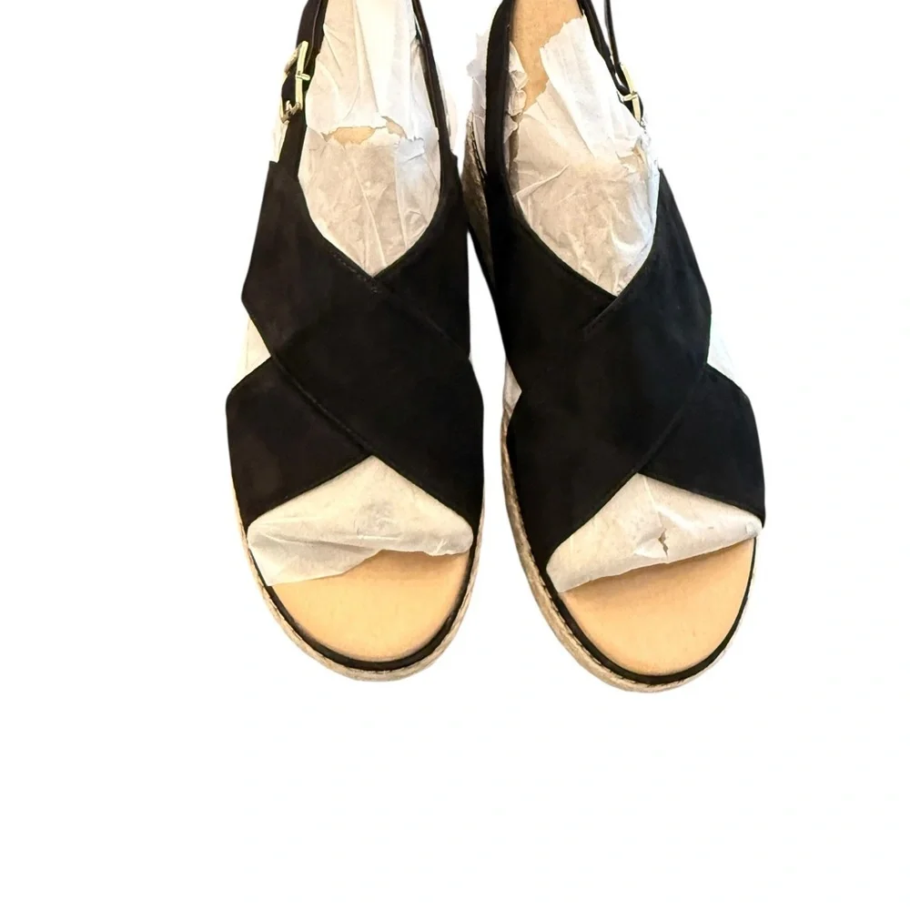 Dr. Scholl's Ember Espadrille Wedge Sandal Size 9M Black Tan Resort Vacation NEW - Picture 2 of 11
